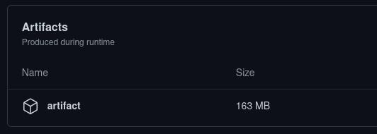 A screenshot of GitHub's artifact view for an Android build of the code base. It shows that the built app is 163 MB, which is way too big for two screens.