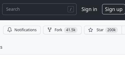 A screenshot of the facebook/react repo's fork button, showing that it has been forked over 41,500 times