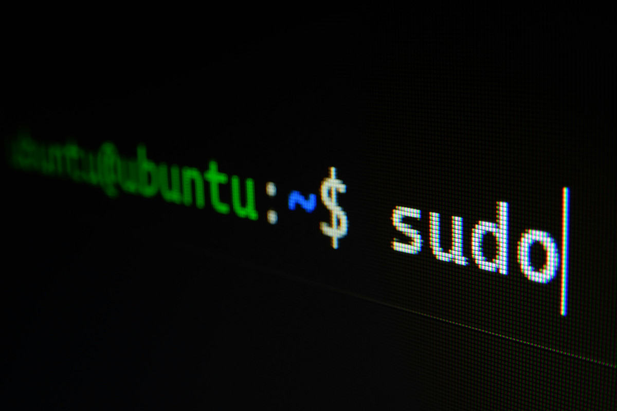 A close-up photograph of a computer screen showing a terminal prompt on a black background. The prompt reads 'ubuntu@ubuntu:~$' in green and blue, followed by the command 'sudo' in white with a text cursor after it. The pixels of the screen are visible, and the left edge of the text is out of focus.